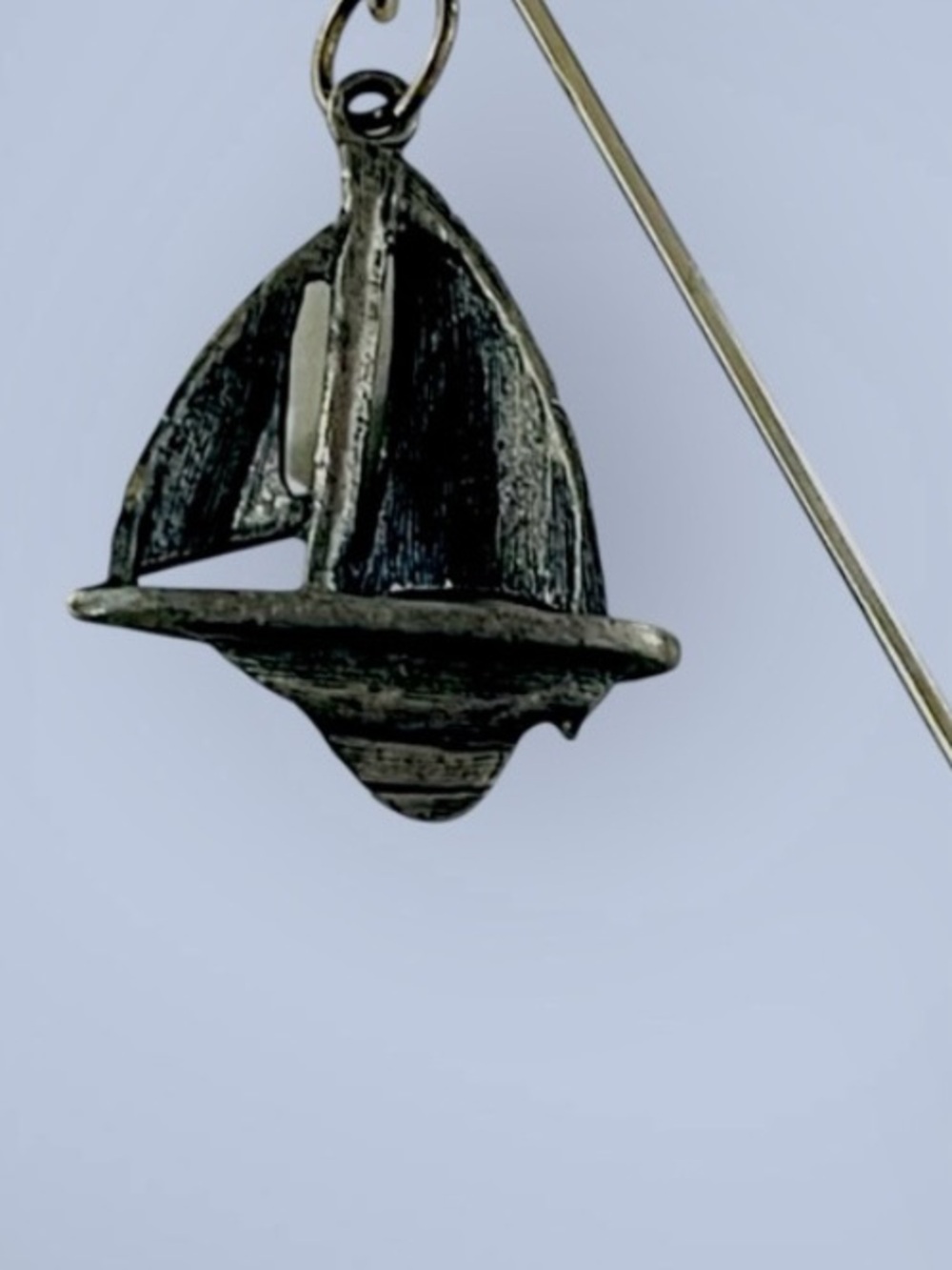 Cute Vintage Dangling Figural Pewter Sailboat Stick Pin